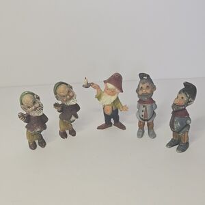 Vintage Set Of 5 Plastic Christmas Elves Pixies Dwarves Ornaments Old World